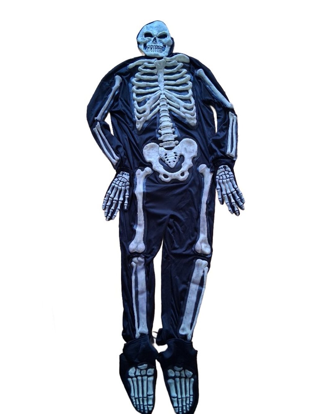 Vintage 6 Pc Easter Unlimited Skeleton Halloween Costume w Hood/Hands/Feet O/S